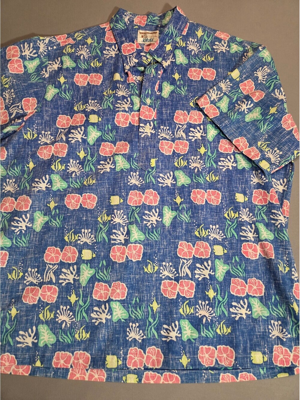 Kahala Hawaiian Shirt XXL Blue Floral Reverse Print Pullover
